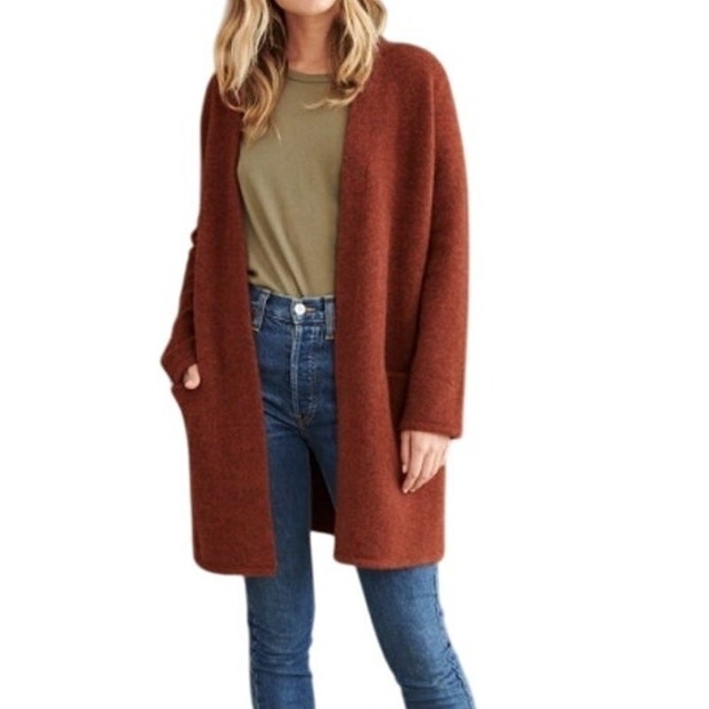 Jenni Kayne Cardigan Sweater Size Xs Long Rusty Orange Merino Wool Yak